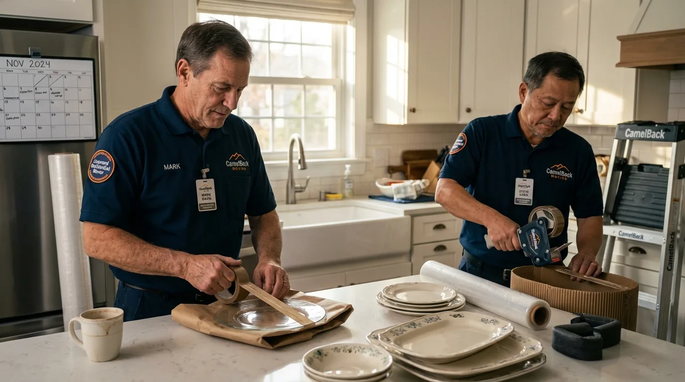 Professional crew packing kitchen dishware in Montrose, CO